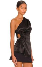 L'Academie Allegra Satin Cutout Top in Black Small New