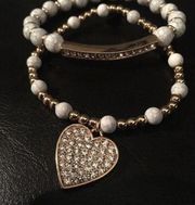 2 guess Semi-precious Stretch Bracelets Pave Heart