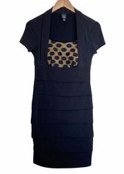 St. Tropez black and cream short sleeve polka dot tiered ruffle sheath dress