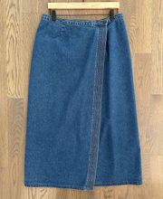 Vintage  Embroidered Chambray Denim Wrap Maxi Skirt in Blue Size Large