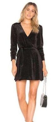 Privacy Please Revolve Women's Black Velour Gold Dots Wrap Dress Size S