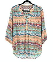 Amour Vert Top For Stitch Fix Sz M Zig Zag Stripe Silk 3/4 Sleeve Multicolor