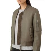 ALL SAINTS AVALON LEATHER BOMBER JACKET IN PISTACHIO GREEN