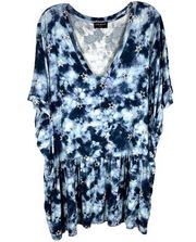 Lane Bryant Plus Size 30 32 Top Tie Dye Blue Star Print Peplum Babydoll 686