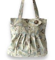 Shoulder Bag Mint Paisley Print Pleated Cotton Hand Crafted NWT