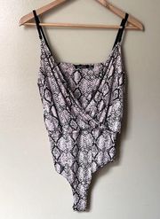 Boohoo Snakeskin Wrap Front Spaghetti Strap Thong Bodysuit Size 8