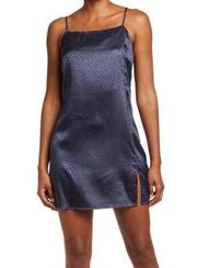 Sophie Rue Ella Satin Slip Dress Size Large Navy Leopard Print Nwt