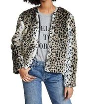 BB Dakota Womens Wild Thing Snow Winter Jacket S Black Tan Leopard Soft Faux Fur