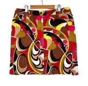 Etcetera Multicolor Corduroy Cotton Mini Skirt Retro 70s Psychedelic Print Sz 8