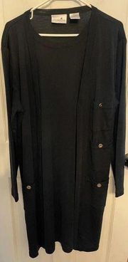 Vintage Liz Claiborne Sweater Dress Black Gold Buttons Wool Blend Size Large