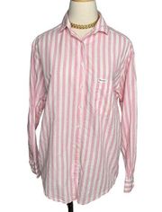 Façonnable cotton/linen pink white striped twill button down shirt size medium M