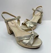 Life Stride Sandals Size 6 Metallic Gold Lucy Knot Open Toe Block Heel