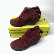 Fly London Women's NEW Yebi Wine Suede Ruched Ankle Booties EU 36 US 5.5 Wedge