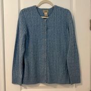 L.L. Bean Lambs Wool Blend Button Down Cable Knit Cardigan Sweater Size XL Blue