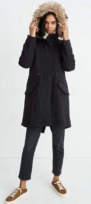 Madewell Vancouver Wool Blend Parka Coat w/ Faux Fur Trim