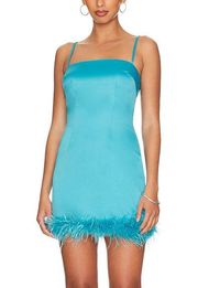 Revolve Blue Feather Shift Cami Mini Dress XS Coquette Slip Maliah More to Come