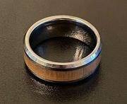 Wood inlay tungsten carbide edge ring size 9