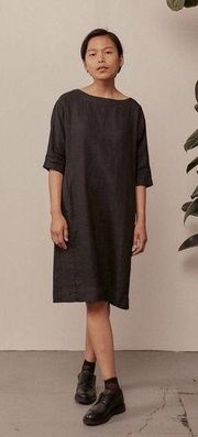 Sugar Candy Mountain Nico Black Shift Dress Linen 3/4 Sleeve Crew Neck Black XS