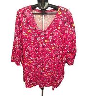 Woman Within Pink floral top w/3/4 sleeve Sz 3X