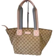 Gucci GG Monogram Canvas Beige Pink Travel Line Web Tote Bag