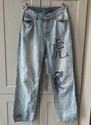 Unif Custon Hand Painted Reworked Straight Leg Acid Washed Jeans 27 Small Doodle