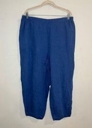 Flax 100% Linen Lagenlook Blue Gauzy Breathable Lightweight Straight Leg Pant