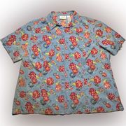 Vintage Liz Claiborne Button down Pearl snap top, Short Sleeve Floral| Size 20W