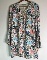 Line + Dot Floral Dress Bell Sleeves Long Laceup Vneck lined women size small