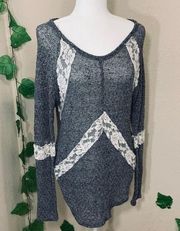 Blu Pepper Gray Lace Oversized Sweater