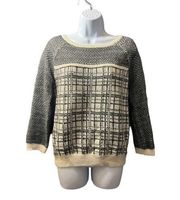 Ann Taylor Loft Sweater Womens Small‎ White Gray Knit Wool Alpaca Blend Pullover