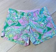 LILLY PULITZER CALLAHAN SHORTS PINK GREEN ELEPHANT CHIN CHIN WOMENS SZ 0