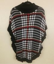 Joseph A Plaid Houndstooth Ruffle Hem Poncho Size M