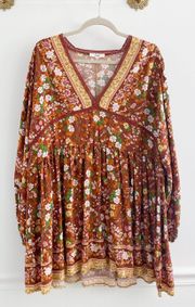 Boutique Rust Floral Swing Tunic