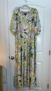 Lane Bryant Tropical Leaves Multi Color A-Line Maxi Dress Size 28