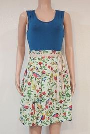 PINK Martini Dress Turquoise Top With Green Bird Design Bottom Gorgeous Size S