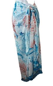 White House Black Market Jellyfish Pareo Sarong Blue Fish & Coral Print NEW $68