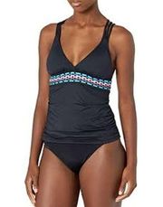 LA BLANCA Swimwear Women's Size 4 V Neck Tankini Top Sleeveless Solid Black