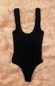 NBD Woman’s Black Ribbed Fabric Scoop Neckline Thong Bodysuit Size Small