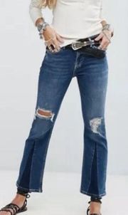 Color Blocked Flare Leg Cropped Jeans 27