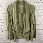 Max Jeans Women’s Utility Jacket Waterfall Lapel Soft Tencel Army Green M