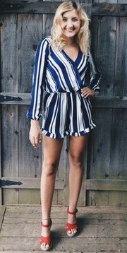 Blue and white stripped romper