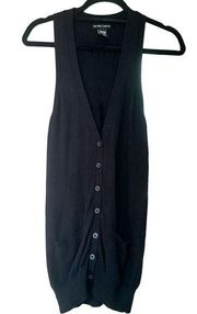 New York & Co Womens V-Neck Pull On Sleeveless Button Down Sweater Black XS