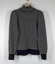 La Vie Rebecca Taylor Blue Striped Wool Turtleneck Sweater Size XS Preowned