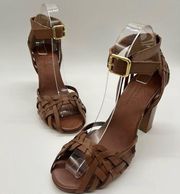 Journee Collections Sandals 8 Brown Leather Mayria Dress Sandals Heels NEW