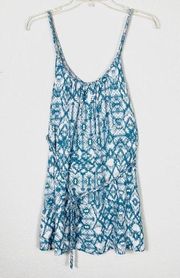 Motherhood Maternity Blue & White Ikat Dye Braided Strap Tie Waist Tank Top