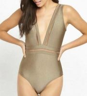 NWT Ted Baker Starza Pointelle khaki deep V Plunge neckline one piece swimsuit 8