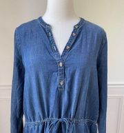 Chambray Shift Dress Drawstring Waist L