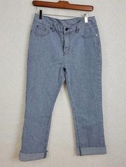 Diane Gilman Womens Jeans Size 8 Blue Denim Striped Cuffed Hem