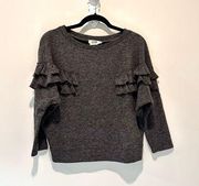 Molly Bracken Anthropologie Grey Ruffle Sweater