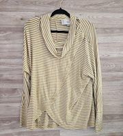 Saturday Sunday XS Oversized Yellow Striped Cowl Neck Wrap Sweater